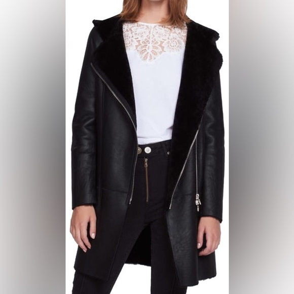 Sandro | Bala Reversible Real Lamb Shearling Coat - Picture 9 of 12